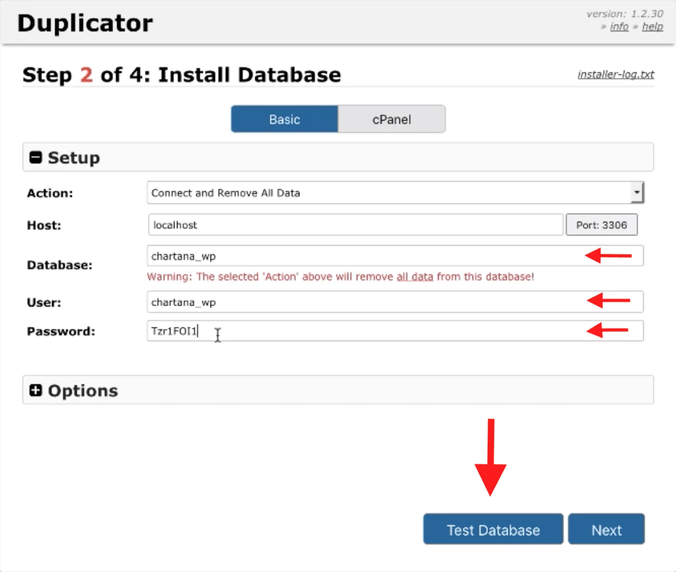 ثبت رمز و پسورد ساخته شده در mysql