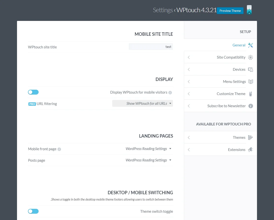 wptouch settins 2g