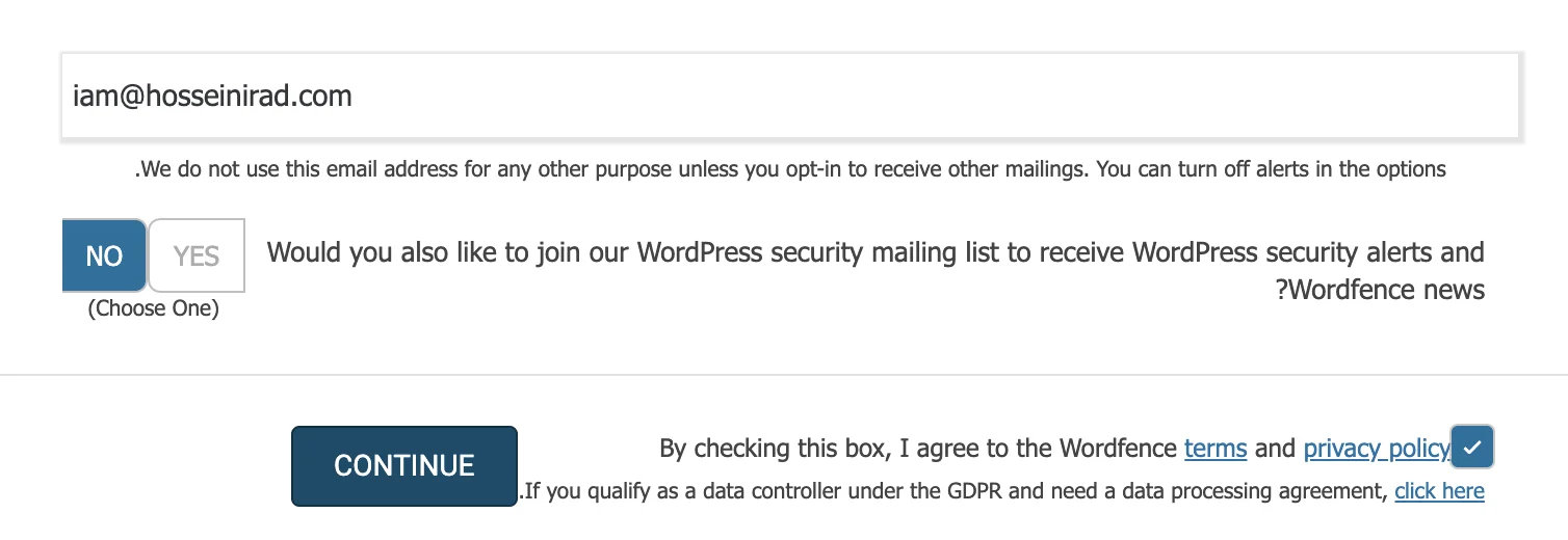 فرم ایمیل در Wordfence