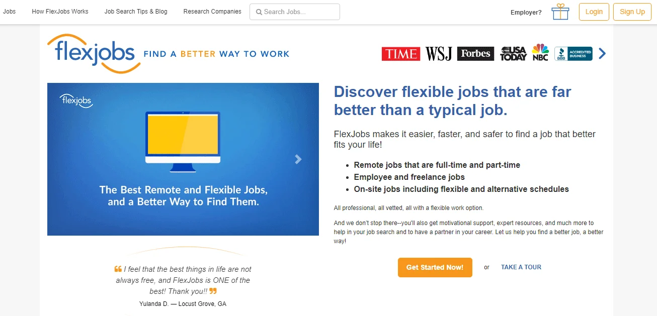صفحه اصلی سایت FlexJobs  