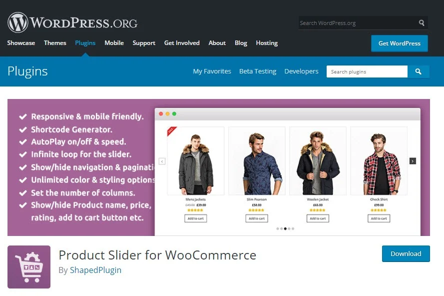 صفحه دانلود پلاگین  Product Slider for WooCommerce  