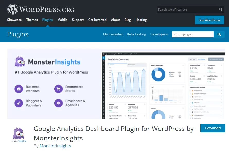 صفحه پلاگین MonsterInsights 