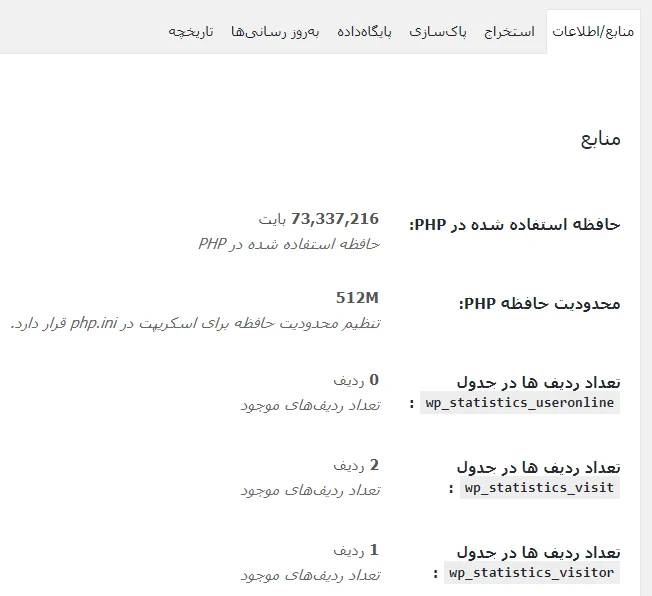 قسمت بهینه سازی در افزونه wp statistics