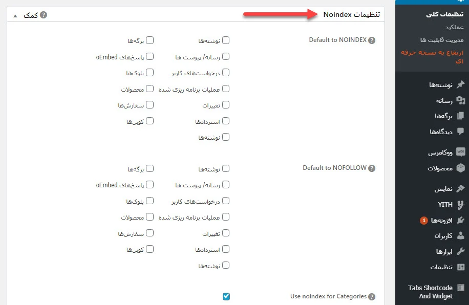 تنظیمات Noindex 