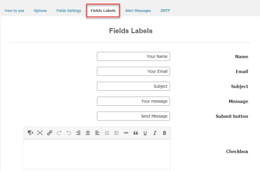 بررسی تب Fields Labels 