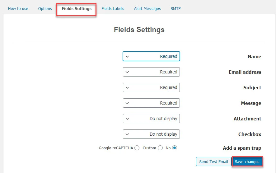 بررسی تب Fields Settings 