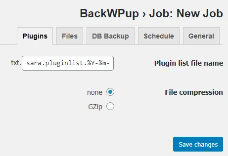 قسمت Plugins در پلاگین BackWPup 