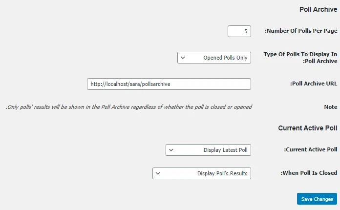 قسمت Poll Archive در افزونه wp-polls