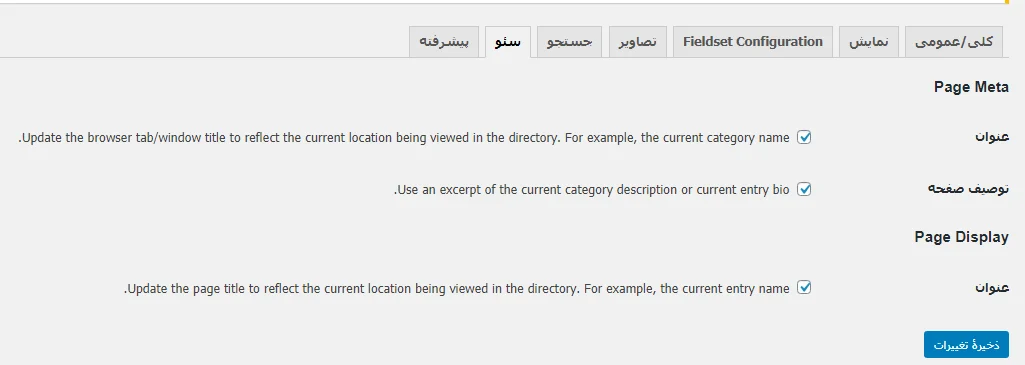 تنظیمات سئو در پلاگین Business Directory