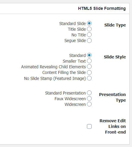 Select the format for the slides in the HTML5 Presentation plugin