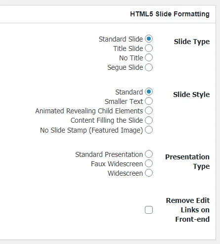 Select the format for the slides in the HTML5 Presentation plugin