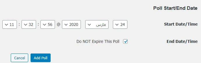 تنظیم تاریخ و زمان در افزونه wp-polls