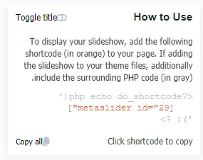 نمایش کد php در افزونه Meta Slider