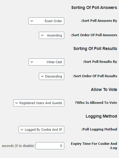 قسمت Sorting Of Poll Answers در افزونه wp-polls