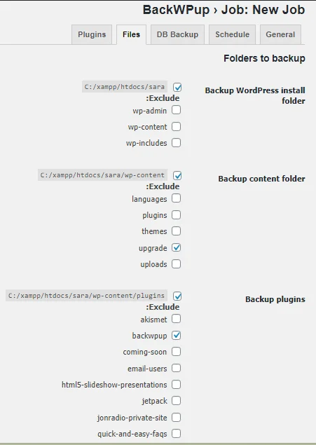 قسمت Files در پلاگین BackWPup 