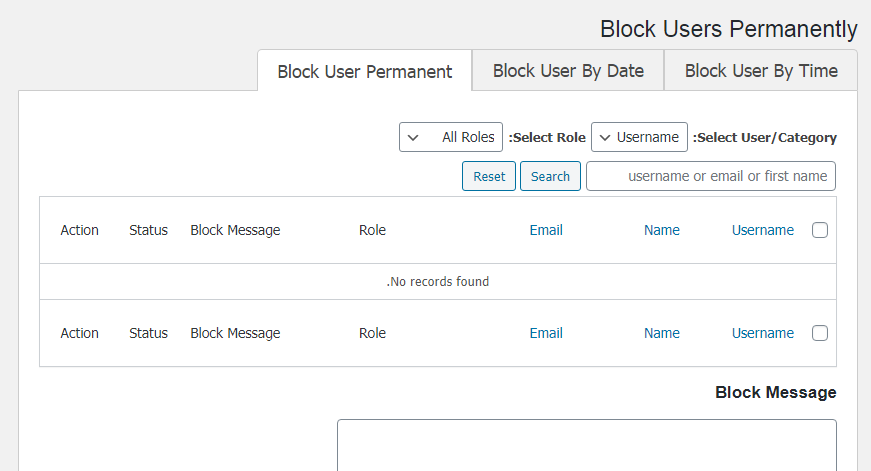 بخش Block Permanent Block افزونه User Blocker