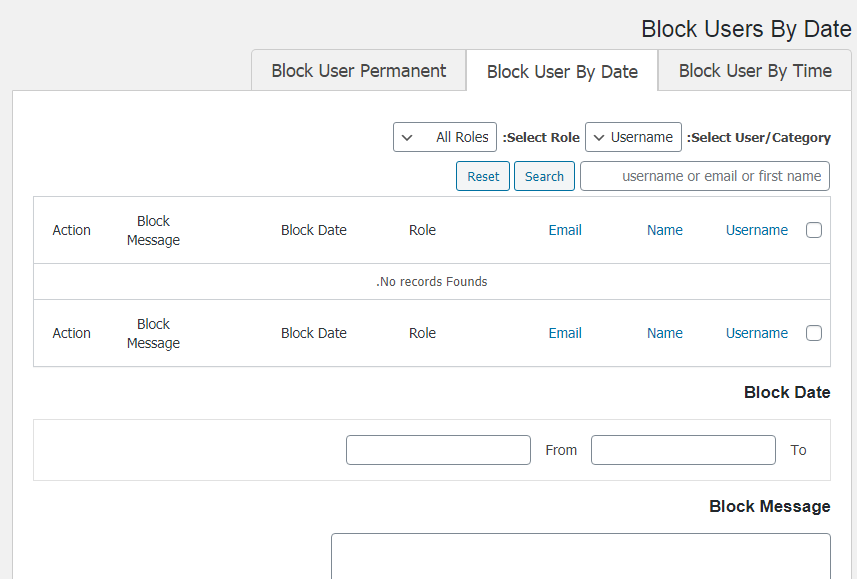 بخش Block User By Date در افزونه User Blocker