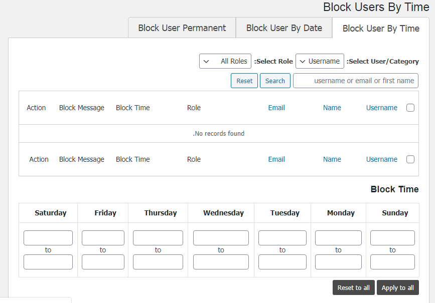 بخش Block User by Time افزونه User Blocker