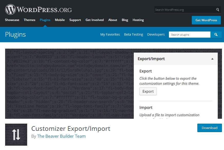 افزونه Customizer Export/Import