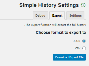بخش Export در افزونه Simple History