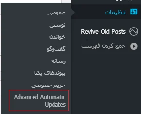 رفتن به تنظیمات افزونه Automatic Updater