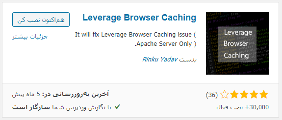 نصب افزونه Leverage Browser Caching