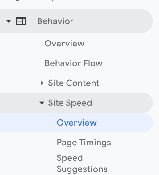 Behavior > Site Speed > Overview