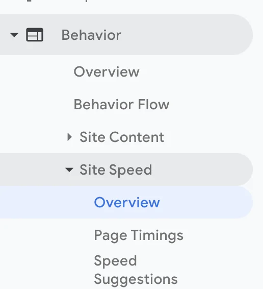 Behavior > Site Speed > Overview