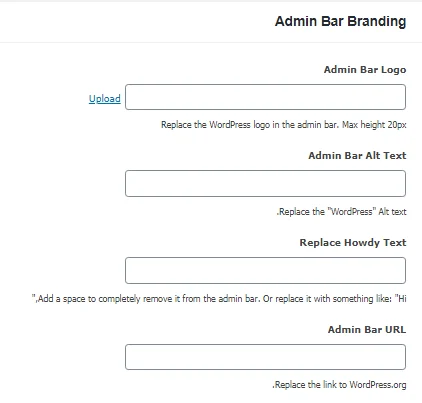 تنظیمات Admin Bar Branding در افزونه White Label CMS