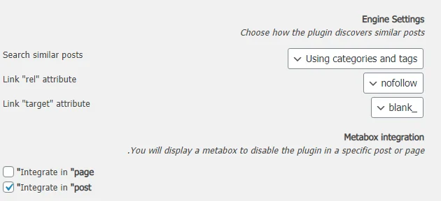 تنظیمات Engine در افزونه Inline Related Posts