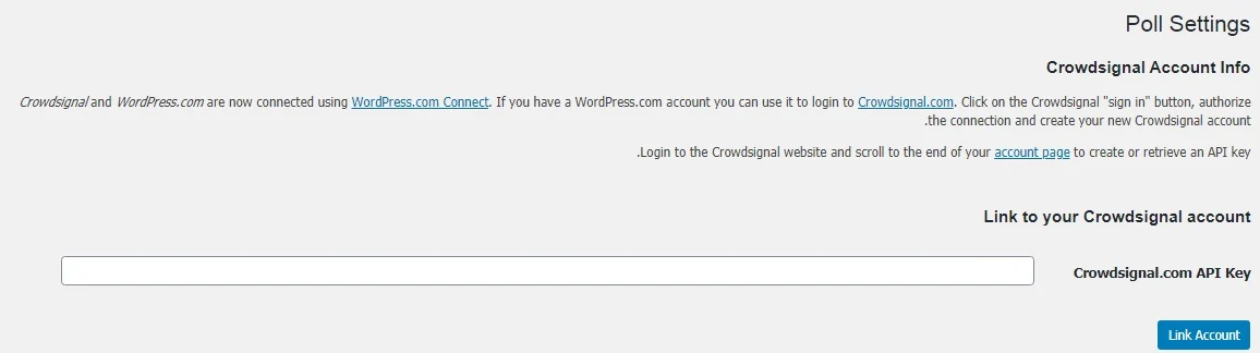 وارد کردن کلید API در افزونه Crowdsignal Polls & Ratings