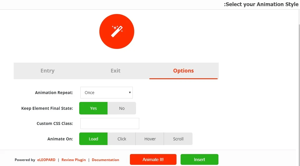 بخش Options در افزونه Animate It