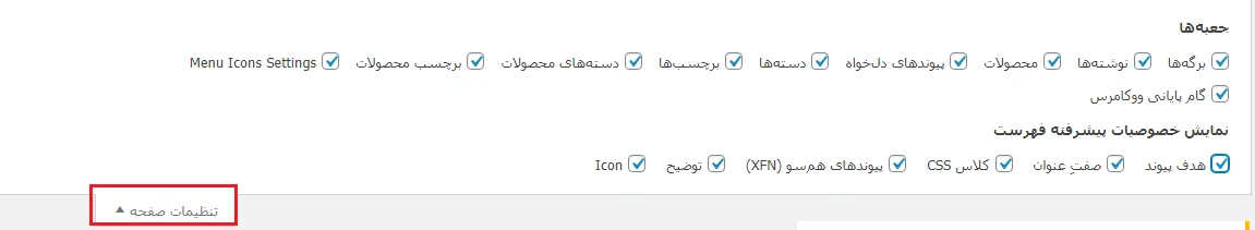 بخش تنظیمات صفحه
