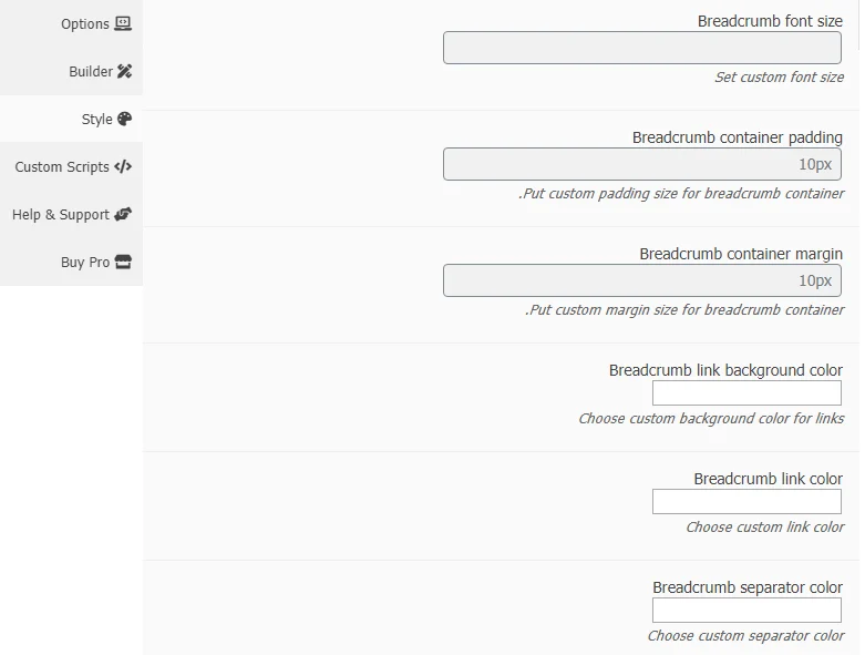 تنظیمات استایل در افزونه Breadcrumb