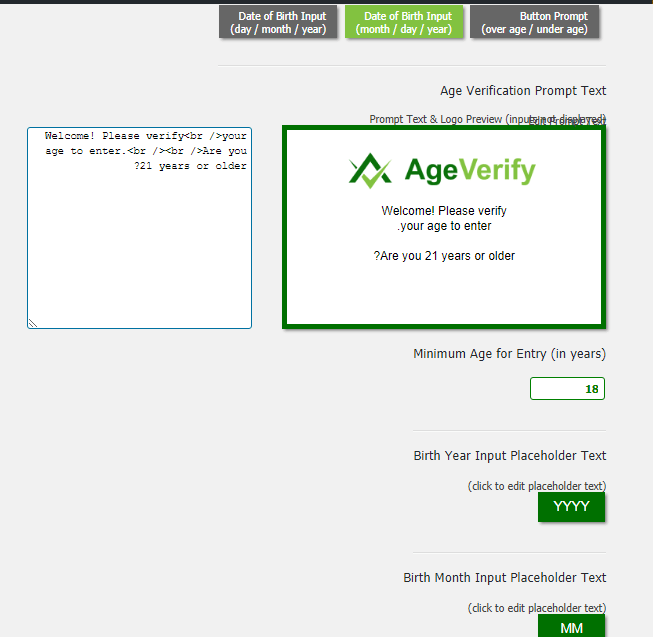 تنظیمات افزونه AgeVerify
