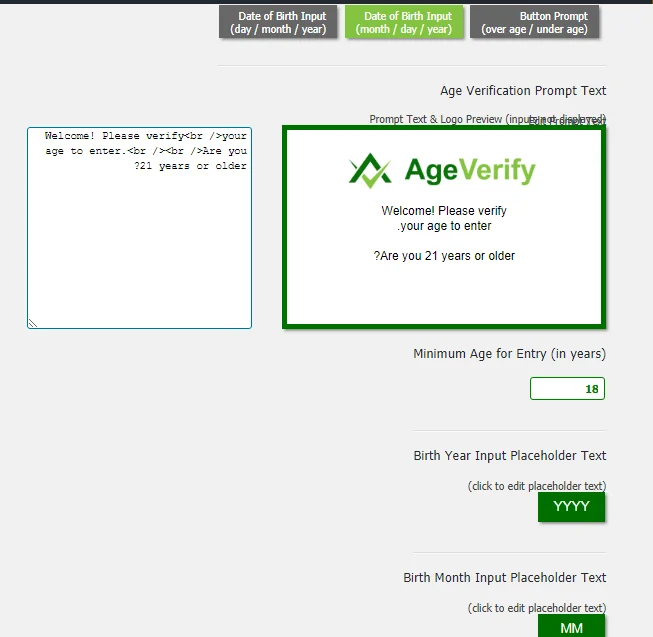 تنظیمات افزونه AgeVerify
