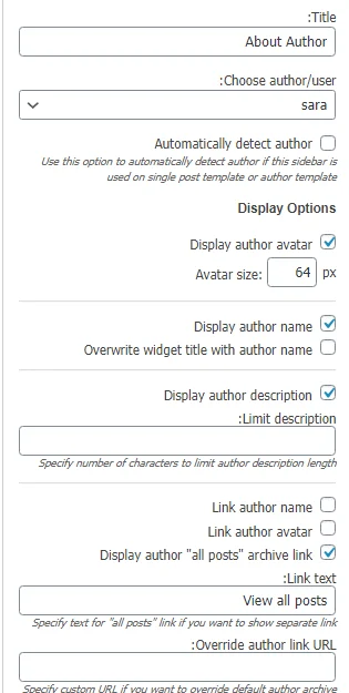 تنظیمات افزونه Meks Smart Author Widget