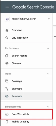 بخش Core Web Vitals در سرچ کنسول گوگل