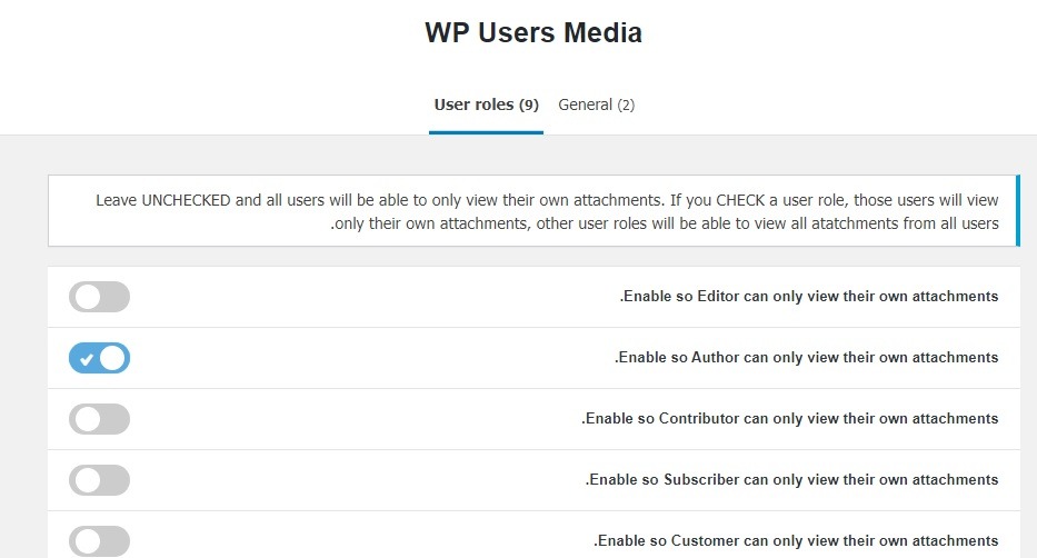 تنظیمات افزونه WP Users Media

