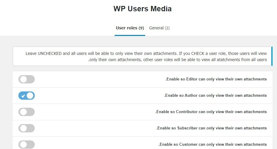 تنظیمات افزونه WP Users Media
