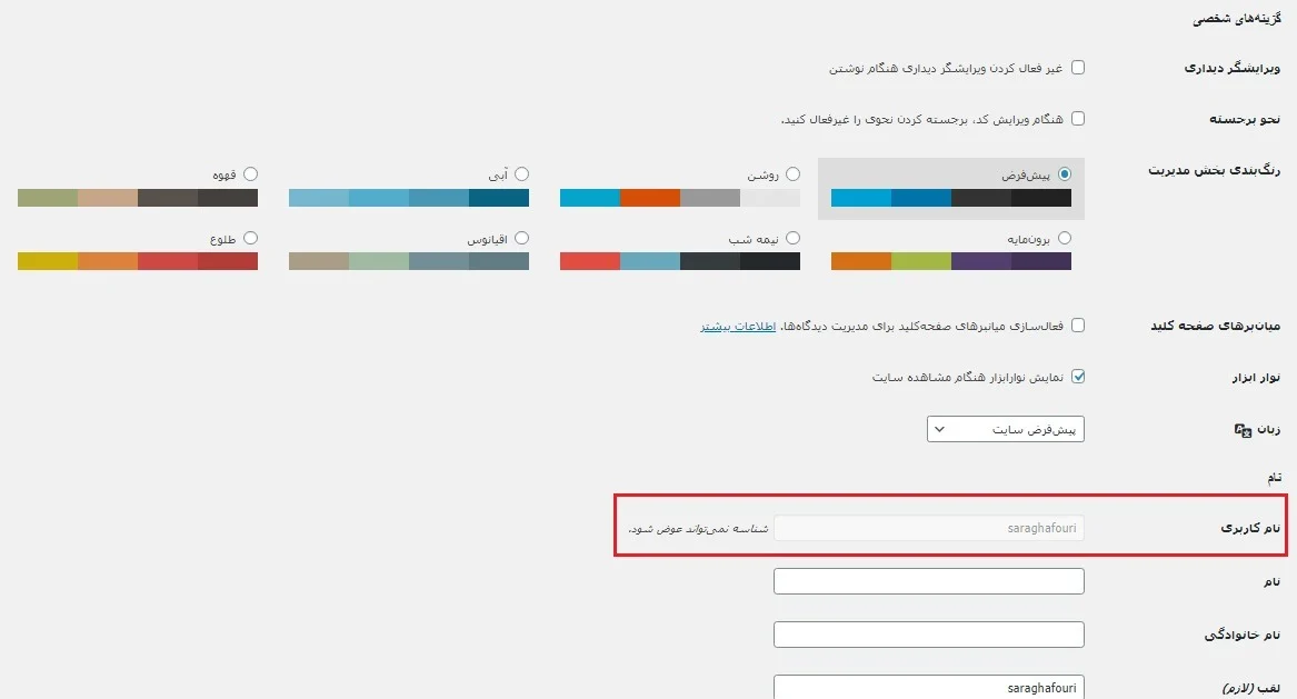 بخش ویرایش شناسنامه در وردپرس