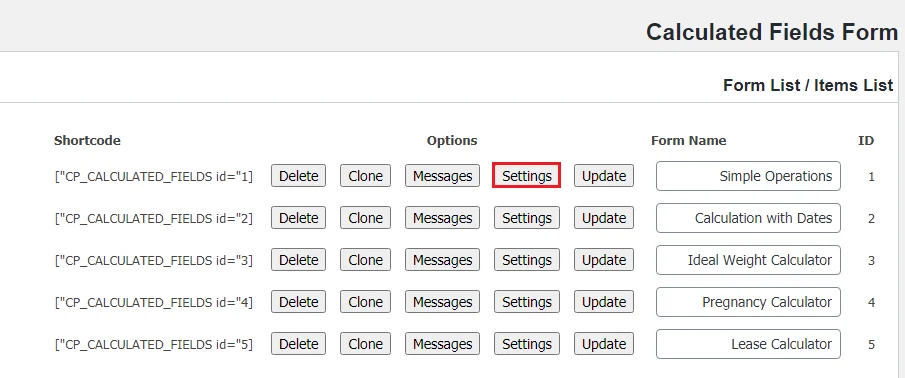 دسترسی به فرم‌ها در افزونه Calculated Fields Form