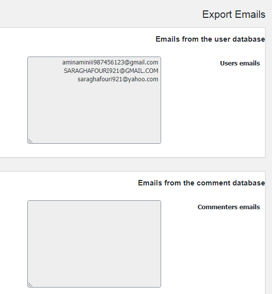تنظیمات افزونه Export emails
