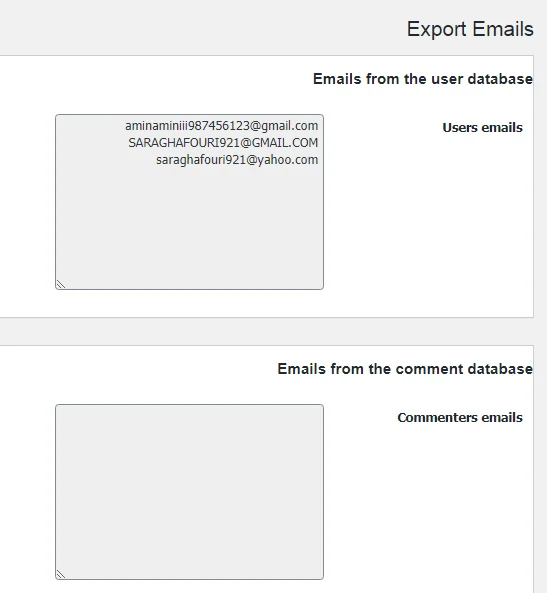 تنظیمات افزونه Export emails
