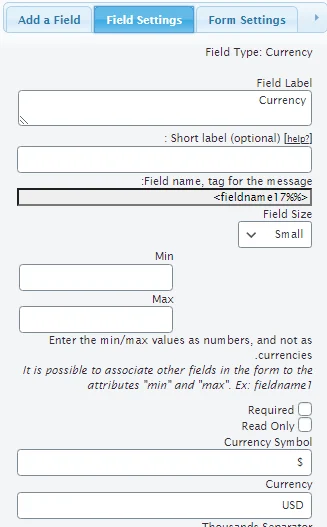 تنظیمات فیلد جدید در افزونه Calculated Fields Form
