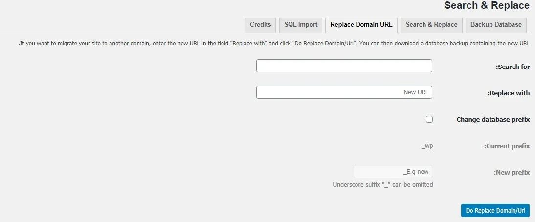 بخش Replace Domain URL در افزونه Search and Replace