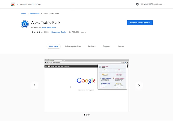 افزونه Alexa Traffic Rank