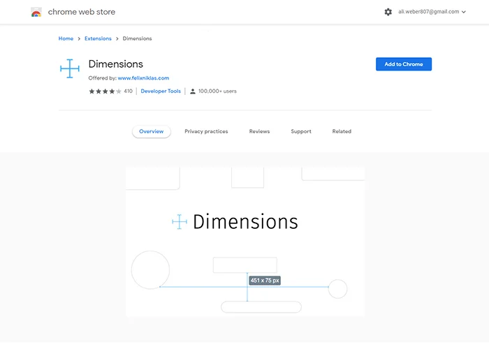 افزونه Dimensions