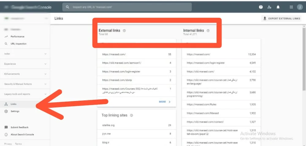 بررسی بخش Links در گوگل سرچ کنسول جدید