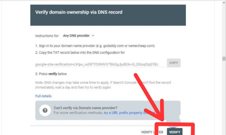 6. ششمین روش استفاده از DNS record برای ثبت سایت در گوگل سرچ کنسول